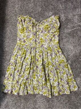 Skylar + Madison White Dress with Green and Purple Floral Print